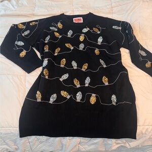 TipsyElves Christmas Light Strand Sequin Sweater Dress - XXL